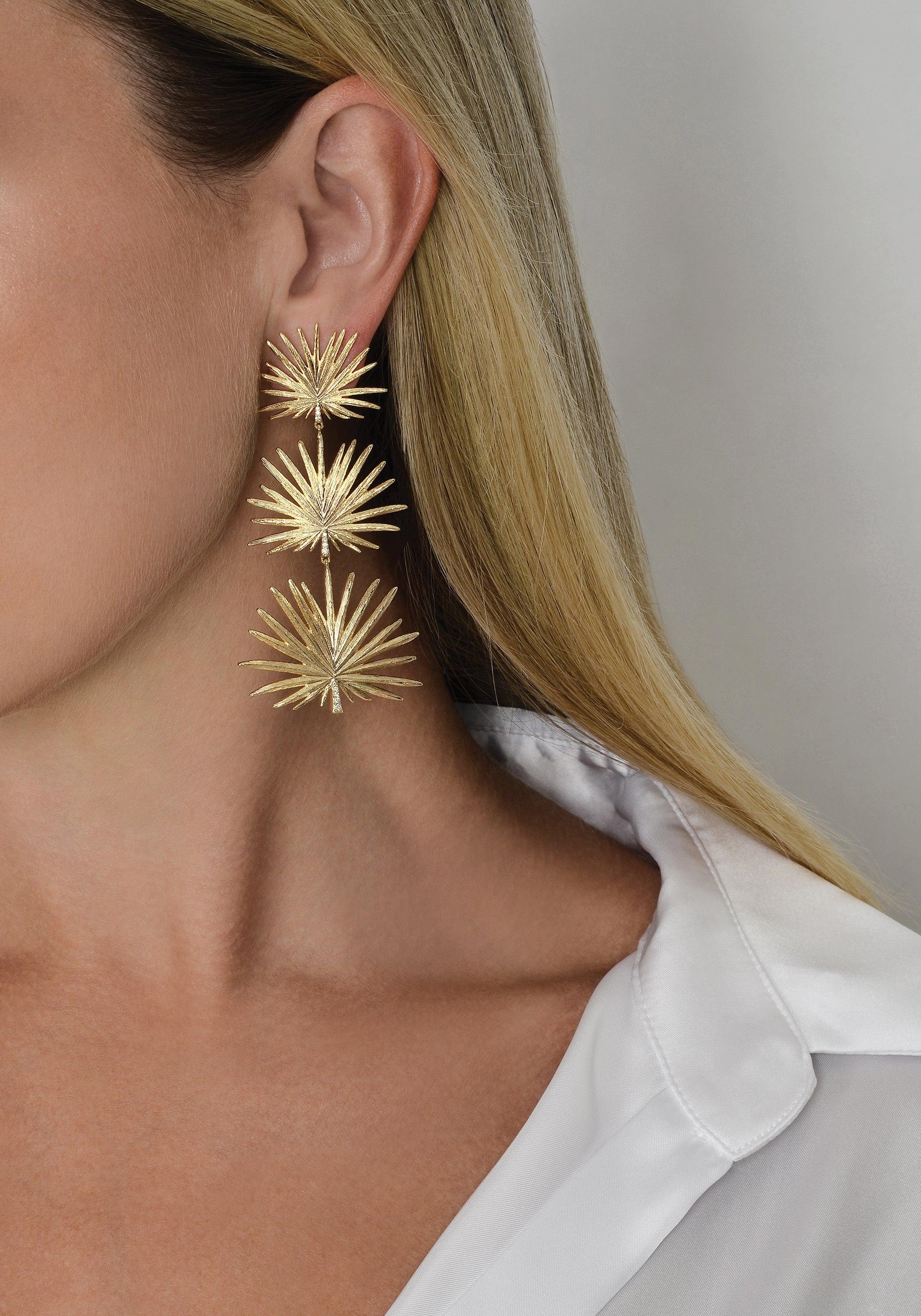 Anabel Aram Large Triple Fan Palm Earrings - Image 2