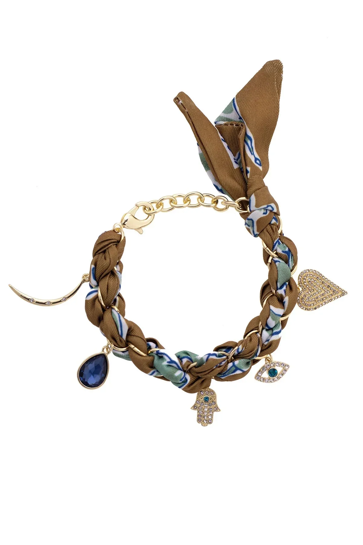Canvas Style Winnie Scarf Chain Bracelet, Brown & Green