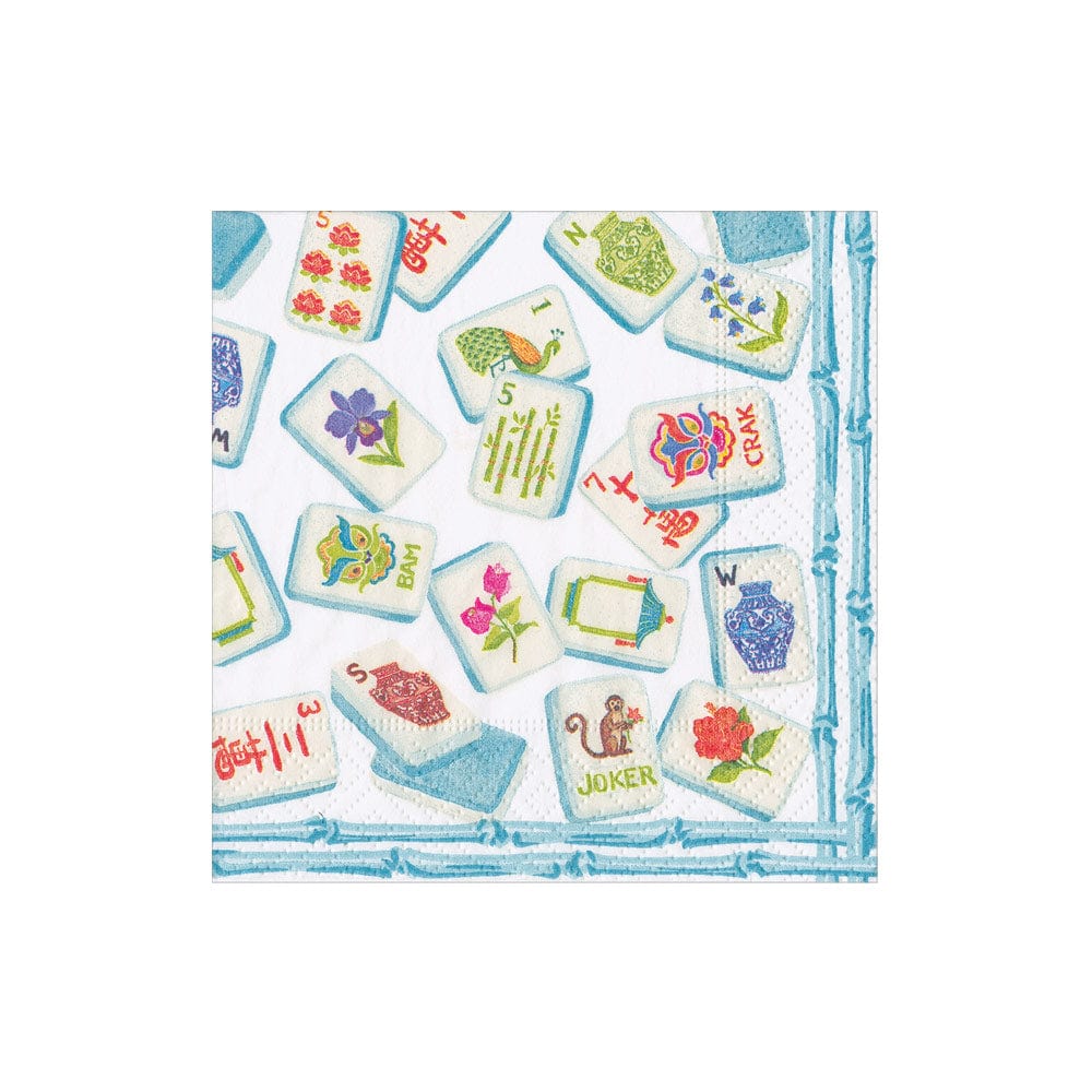 Caspari Mahjong Robin's Egg Blue Cocktail Napkin