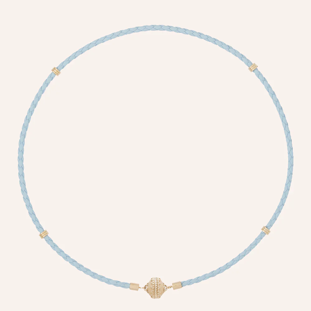 Clara Williams Braided Leather Light Blue Mini Necklace