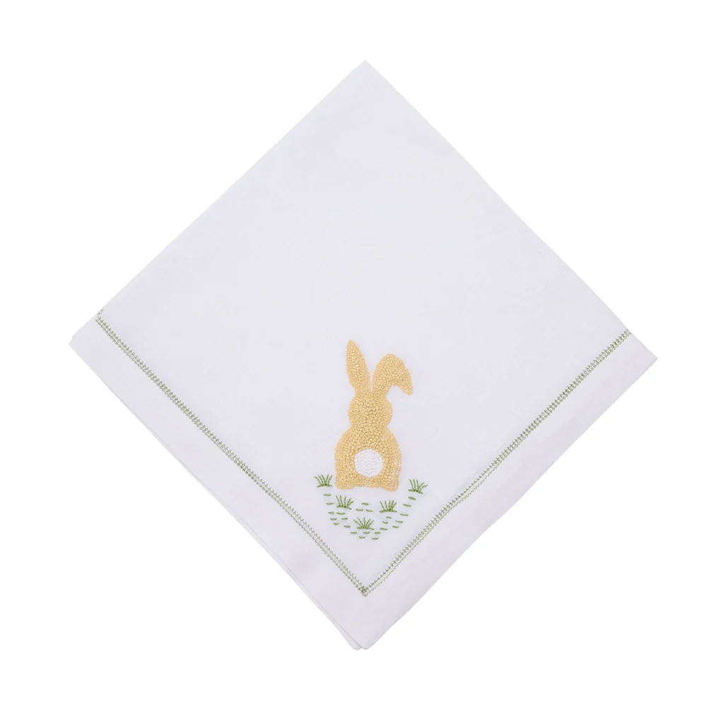 Deborah Rhodes 22" Cottontail Embroidered Yellow Napkin