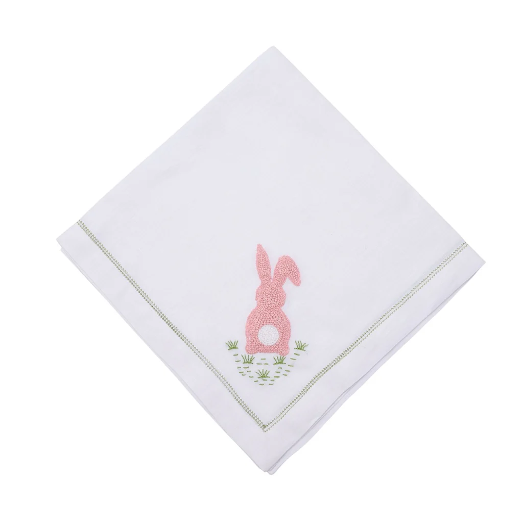 Deborah Rhodes 22" Cottontail Embroidered Pink Napkin