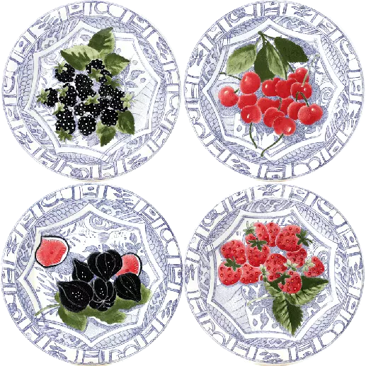 Gien Oiseau Bleu Fruits Dessert Plates, Set Of 4