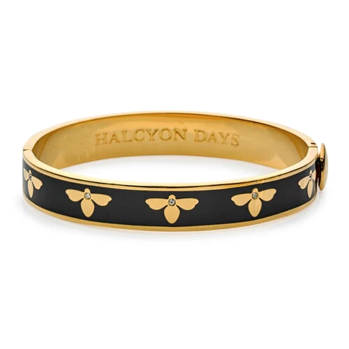 Halcyon Days Bee Black & Gold Hinged Bangle
