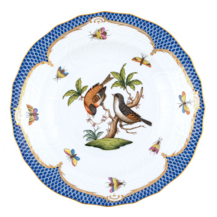 Herend Rothschild Bird Blue Dessert Plate, Motif #12