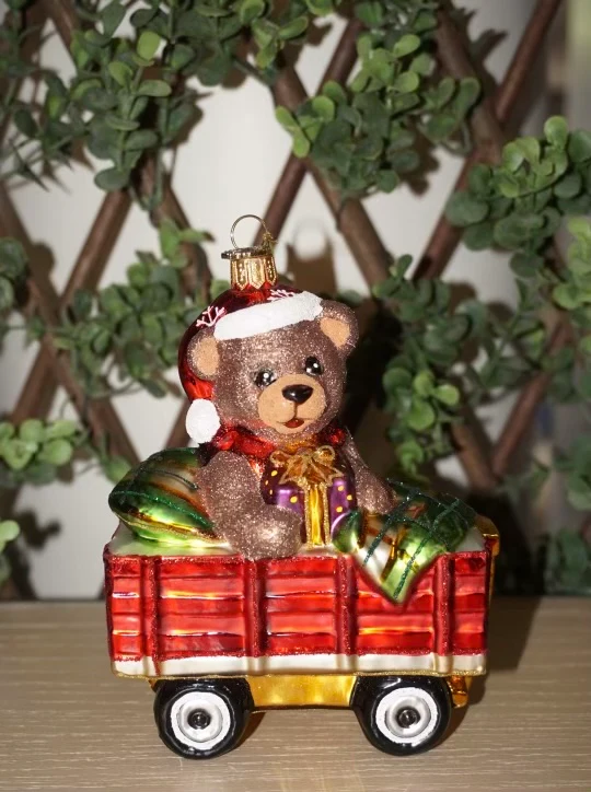 Riley Centennial Bear in a Wagon Ornament