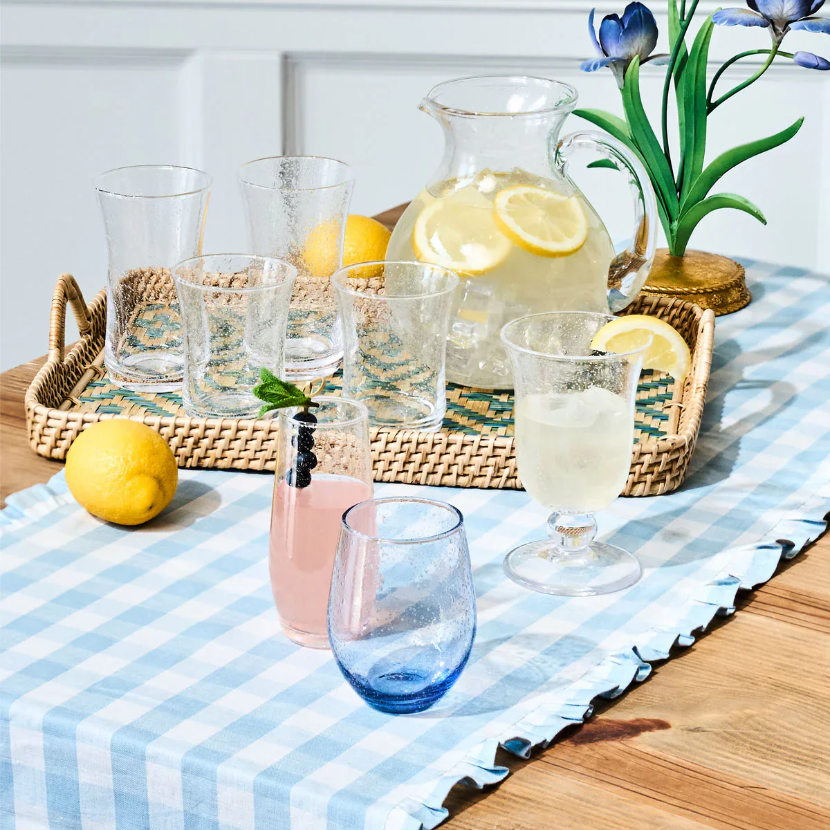 Juliska Gingham Ruffle Ocean 18" x 90" Table Runner - Image 2