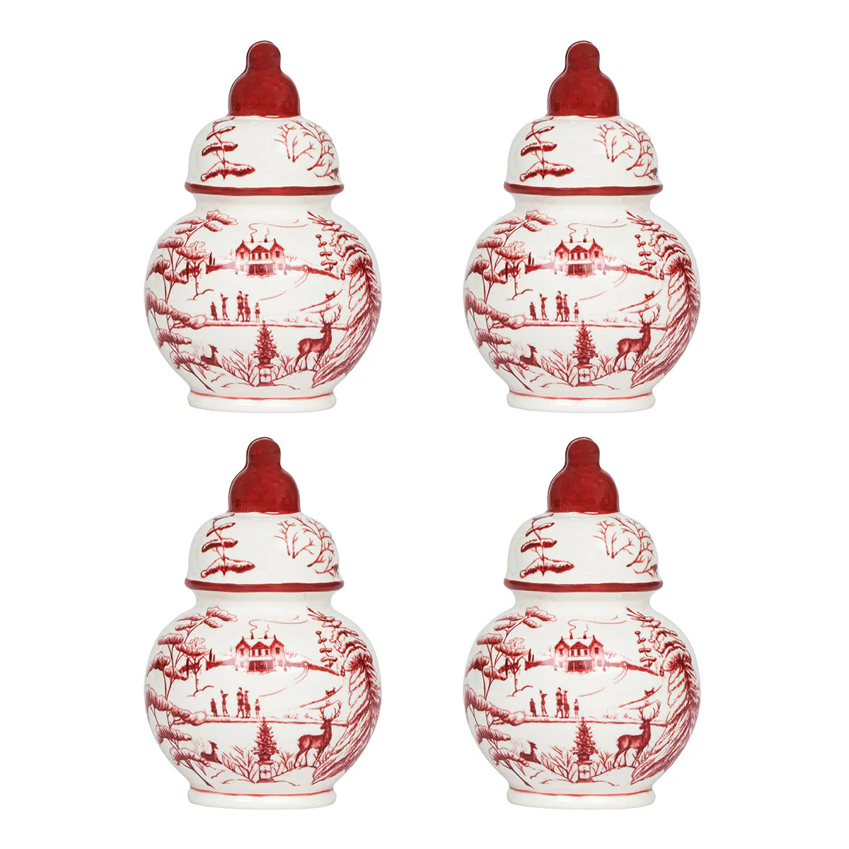 Juliska Country Estate Winter Frolic Ginger Jar Place Card Holder Set/4 - Ruby