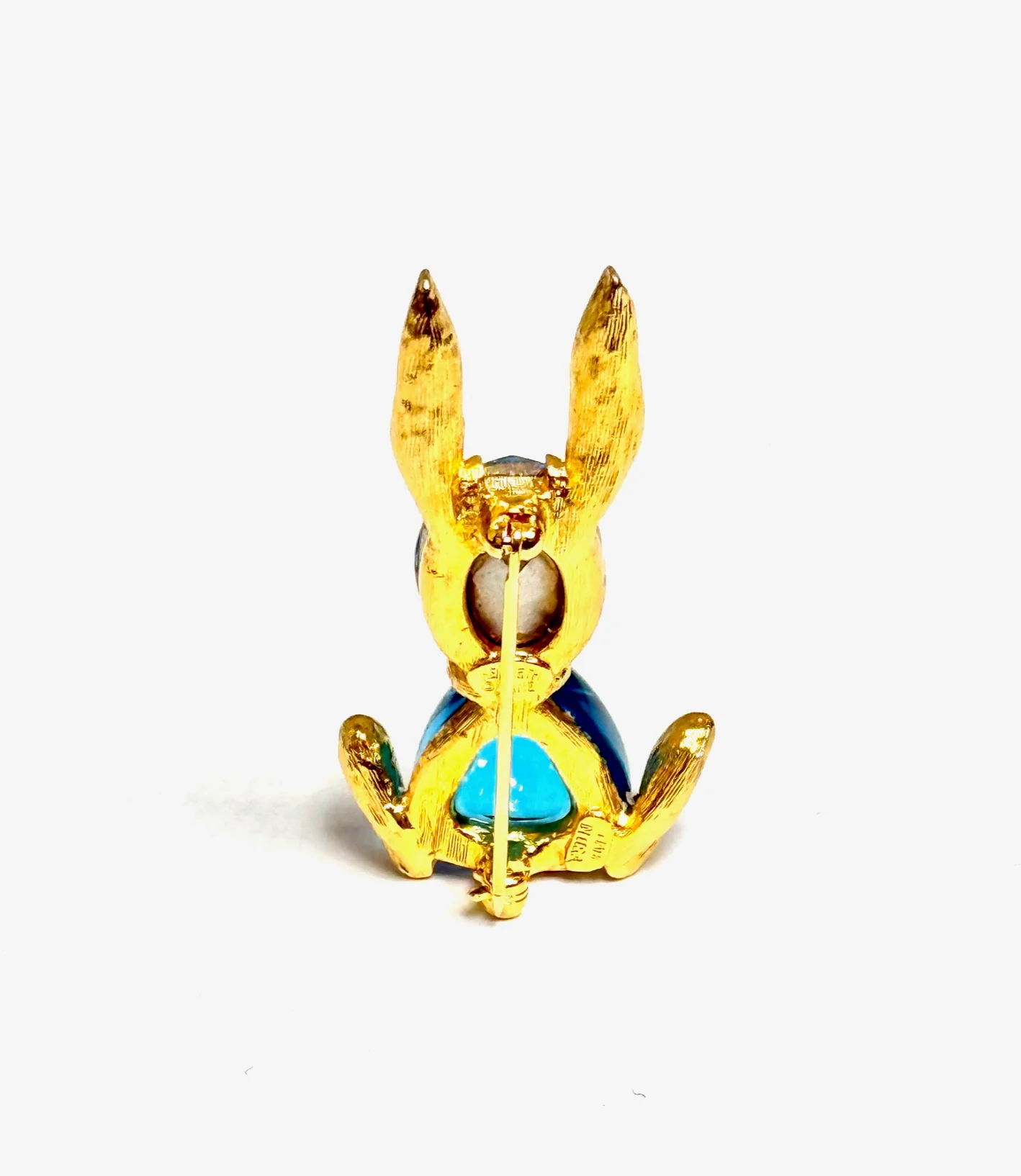 Kenneth Jay Lane Gold Rabbit Brooch with Aqua Crystal and Aqua Cabochon - Image 2