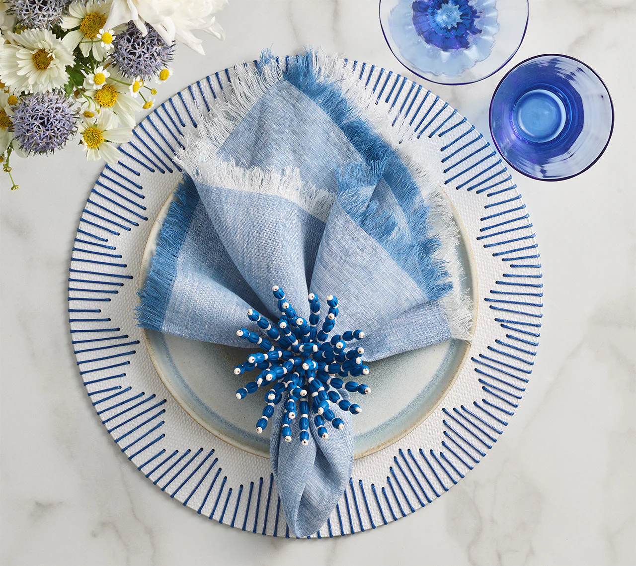 Kim Seybert Blue & White Reed Napkin Ring - Image 2
