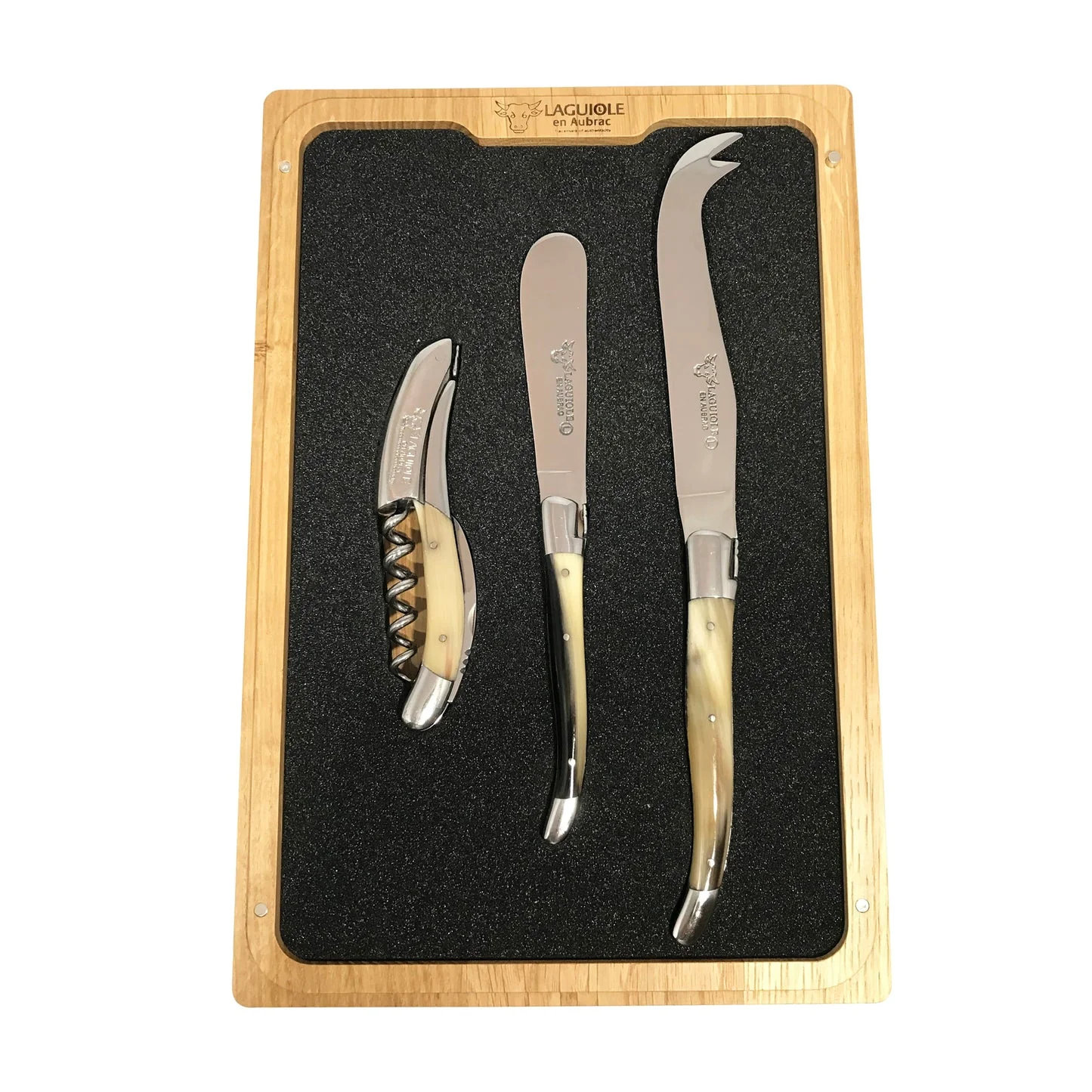 Laguiole en Aubrac 3-Piece Solid Horn Cheese Knife & Wine Set