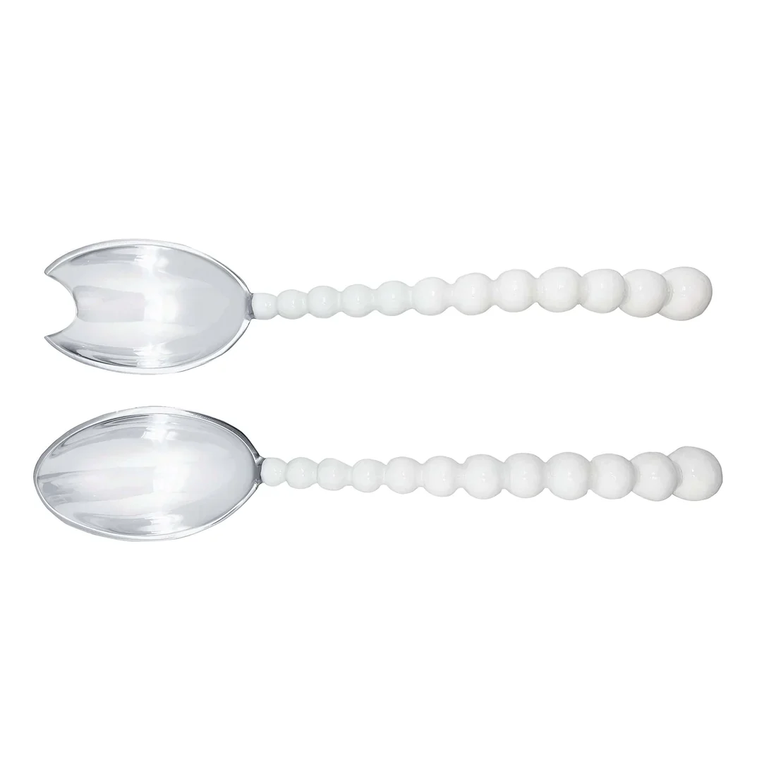 Mariposa Large Pearled Salad Servers, White