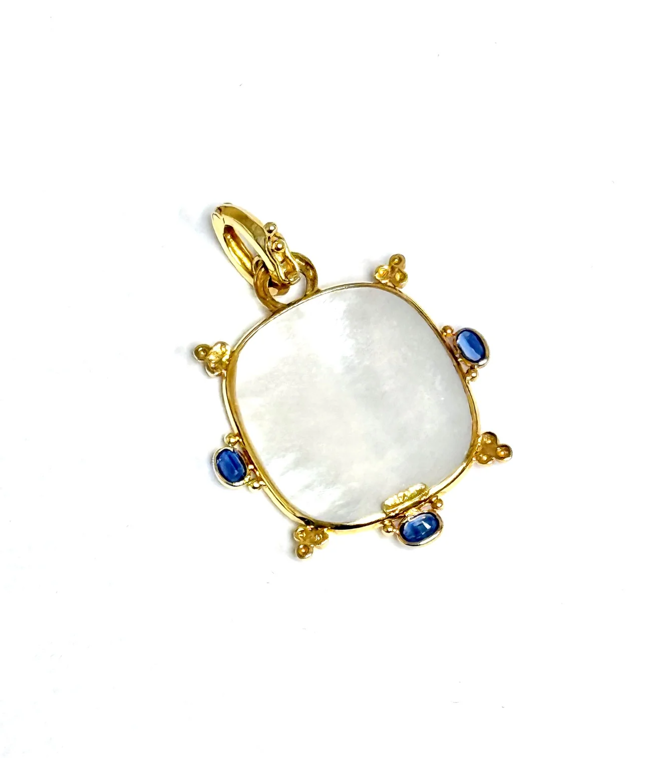 Mazza Venetian Glass Mother Of Pearl & Blue Sapphire 14Kt. Gold Pendant - Image 2