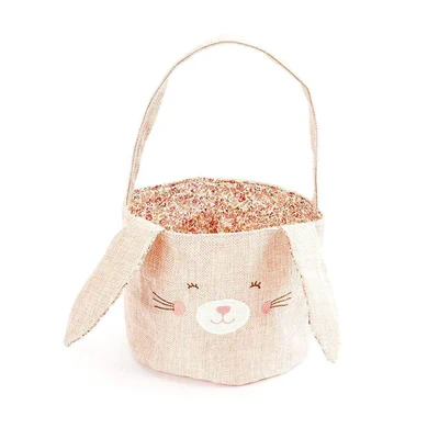 Mon Ami Pink Linen Small Bunny Basket