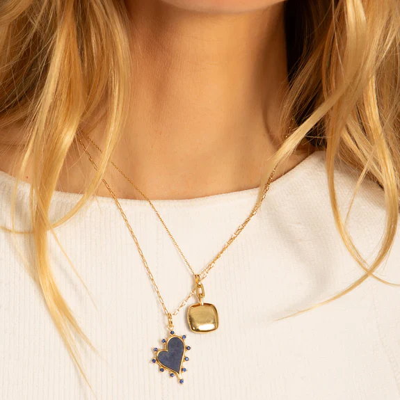 Monica Rich Kosann 18k Yellow Gold Heart Charm with Center Sodalite and Blue Sapphire on 17" Chain