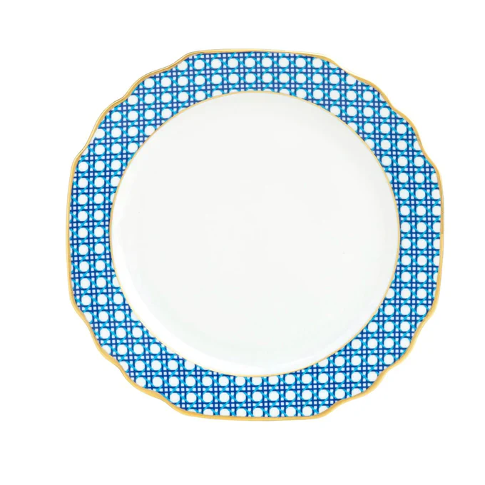 Pickard Ultra White Blue Cane Weave Dinner Plate