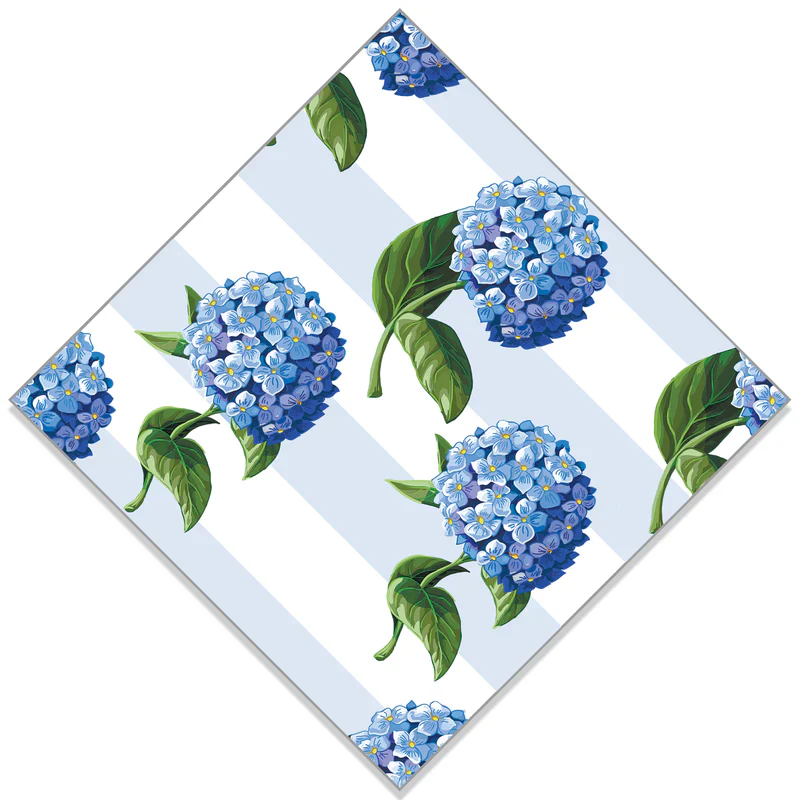 WH Hostess Hydrangeas Stripes Cocktail Napkin